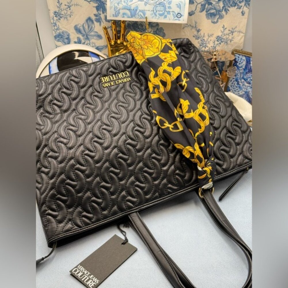 🆕 VERSACE JEANS COUTURE 🧿 NWT Black Thelma Tote Shopper + Scarf - Picture 15 of 16